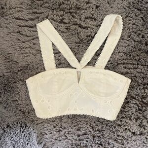 Zara White Embroidered Crop Top